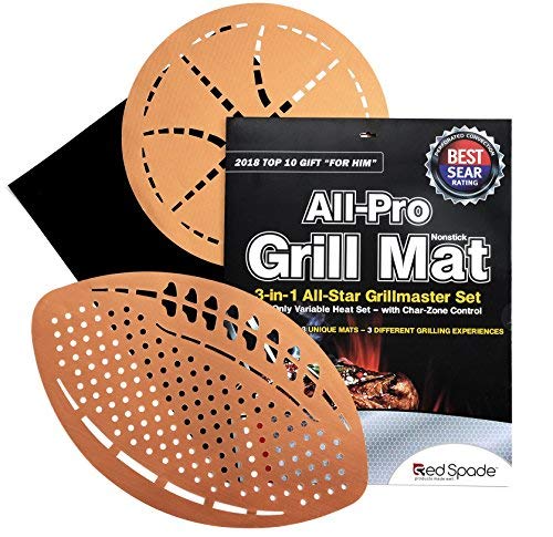 Product Cover Red Spade Grill Mat - BBQ Set of 3 BBQ Grill Mats Non Stick - Reusable, Sports Themed Barbecue Grilling Mats - Great BBQ accessories for Gas Grill and Charcoal Grills (13