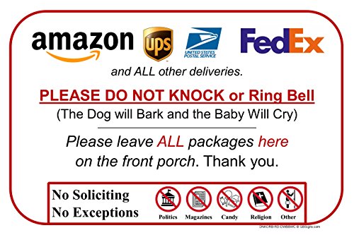 Product Cover Leave Package Sign - Do Not Knock or Ring Bell (Dog Will Bark & Baby Will Cry)