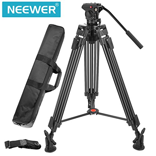Product Cover Neewer Professional Heavy Duty Video Camera Tripod,64 inches/163 Centimeters Aluminum Alloy with 360 Degree Fluid Drag Head,1/4 and 3/8-inch Quick Shoe Plate,Bag,Load up to 17.6 pounds/8 kilograms