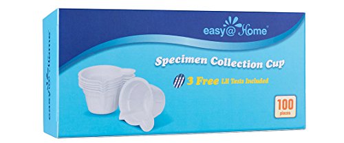 Product Cover Easy@Home 100 Disposable Plastic Urine Specimen Cups with 3 Free Ovulation Test Strips, Perfect For Ovulation and Pregnancy Testing To Collect Urine Sample