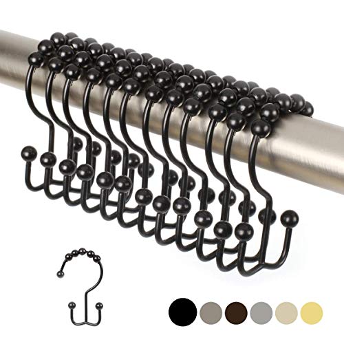 Product Cover 2lbDepot Shower Curtain Rings Hooks - Black Finish - Premium 18/8 Stainless Steel - Double Hooks with Easy-Glide Rollers - Six Finishes Available - Set of 12 for Shower Rods
