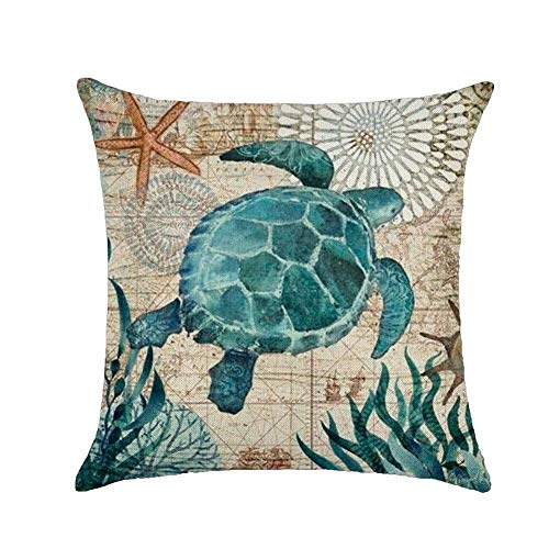 Product Cover wintefei Throw Pillow Case, 18 inch Vintage Sea Shell Whale Turtle Bed Sofa Cushion Cover