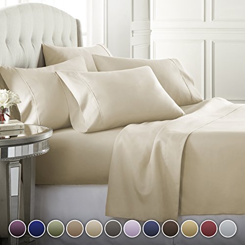 Product Cover 6 Piece Hotel Luxury Soft 1800 Series Premium Bed Sheets Set, Deep Pockets, Hypoallergenic, Wrinkle & Fade Resistant Bedding Set(Queen, Cream)