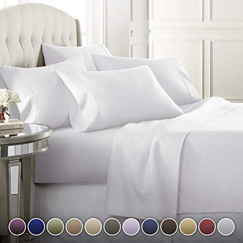 Product Cover 6 Piece Hotel Luxury Soft 1800 Series Bed Sheets Set, Deep Pockets, Hypoallergenic, Wrinkle & Fade Resistant Bedding Set(Calking, White)