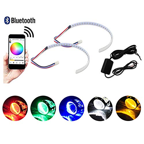 Product Cover GTinthebox Bluetooth Wireless Remote Control 30-SMD RGB LED Demon Eye Halo Ring Kit For Car Auto Motorcycle Headlight Projectors or 2.5