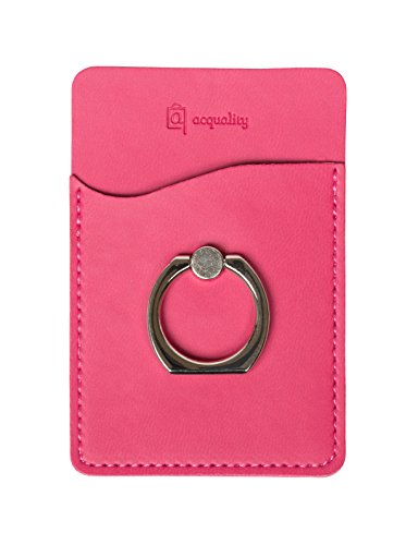 Product Cover Acquality PU Leather Cell Phone Wallet/Pocket/Card Holder with Ring Stand for Mobile Devices, Adhesive Sticker Back (Berry)
