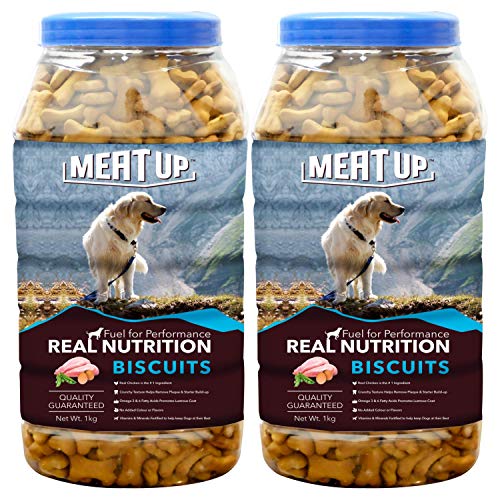Product Cover Meat Up Chicken Flavour , Real Chicken Biscuit, Dog Treats - 1kg Jar ( Buy 1 Get 1 Free)