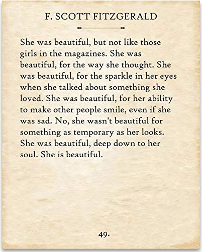 Product Cover F. Scott Fitzgerald - She Was Beautiful. - 11x14 Unframed Typography Book Page Print - Great Gift Under $15 for Book Lovers