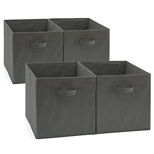 Product Cover EZOWare Set of 4 Foldable Fabric Basket Bin, Collapsible Storage Cube Boxes for Nursery Toys (13 x 15 x 13 inches) (Gray)