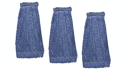 Product Cover KLEEN HANDLER General Cleaning Mop Heavy Duty Commercial Replacement, Wet Industrial Blue Cotton Looped End String Head Refill (Pack of 3)