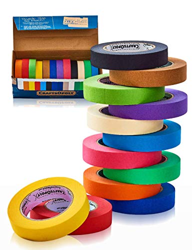 Product Cover 60 Yards of 1 inch X 12 Rolls of Colored Masking Tape for Kids Arts Crafts, Packing, Painters Tape Fun DIY Teachers Art Supplies, Office and Decorating. Toddlers, Kids Year Old by CraftsOpoly