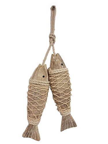Product Cover All Seas Imports Set of (2) HANDCARVED Distressed Look Wood Indoor/Outdoor Hanging Fish!