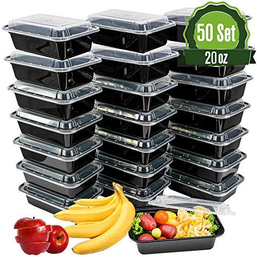 Product Cover Safeware Meal Prep 1 Compartment Containers with Lids-20oz [50 Set] Ideal-Lunch Containers, Food Prep Containers, Food Storage Bento Box, Portion Control | Stackable | Microwave | Dishwasher | Freezer
