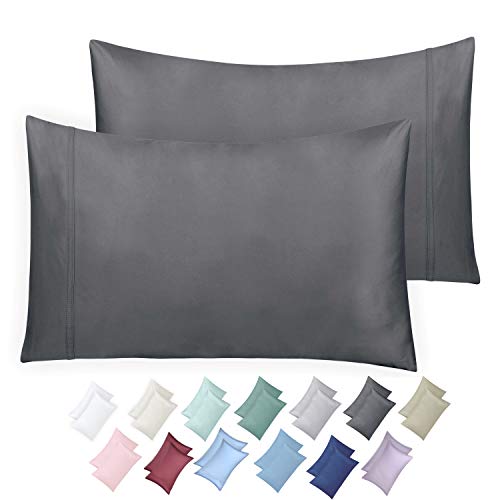 Product Cover California Design Den 600 Thread Count Pillowcase Set of 2, 100% Extra Long-Staple Combed Cotton, Breathable, Soft Sateen Weave Luxury Hotel Quality Pillow Cases (Standard, Dark Grey)