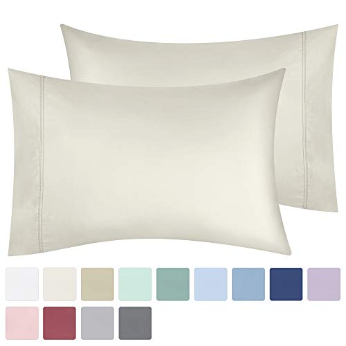 Product Cover 600 Thread Count 100% Cotton Pillow Cases, Ivory Standard Pillowcase Set of 2, Extra Long - Staple Combed Pure Natural Cotton Pillows for Sleeping, Soft & Silky Sateen Weave Bed Pillow Covers