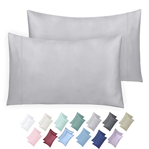 Product Cover 600 Thread Count 100% Cotton Pillow Cases, Light Grey Standard Pillowcase Set of 2, Long - Staple Combed Pure Natural Cotton Pillows for Sleeping, Soft & Silky Sateen Weave Bed Pillow Covers
