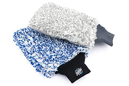 Product Cover (2-Pack) The RAG Company Cyclone Korean Microfiber Wash Mitts [One Blue + One Grey] - Totally Scratch-Free, LINT-Free
