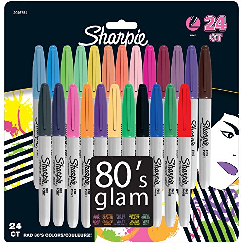 Product Cover Sharpie Permanent Markers, Fine Point, 80s Glam Colors, 24 Pack