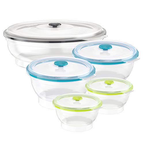 Product Cover Collapse-it Silicone Food Storage Containers - BPA Free Airtight Silicone Lids, 5 Piece Variety Set of 6-Cup & 2-Cup & 1-Cup Collapsible Lunch Box - Oven, Microwave, Freezer Safe with Bonus eBook