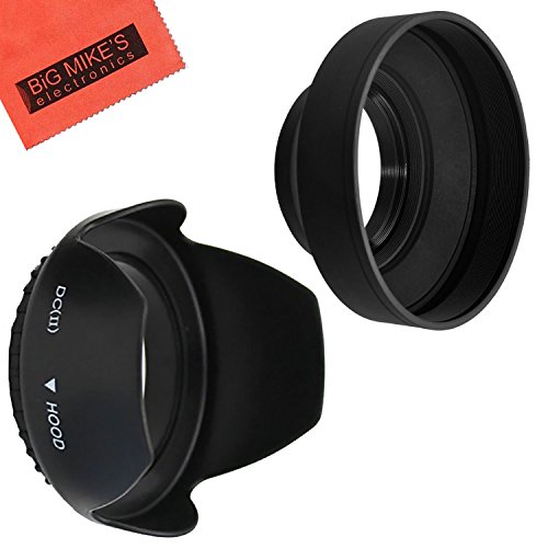 Product Cover 52mm Tulip Flower Lens Hood + 52mm Soft Rubber Lens Hood for Select Canon, Nikon, Olympus, Panasonic, Pentax, Sony, Sigma, Tamron SLR Lenses, Digital Cameras and Camcorders + MicroFiber Cleaning Cloth
