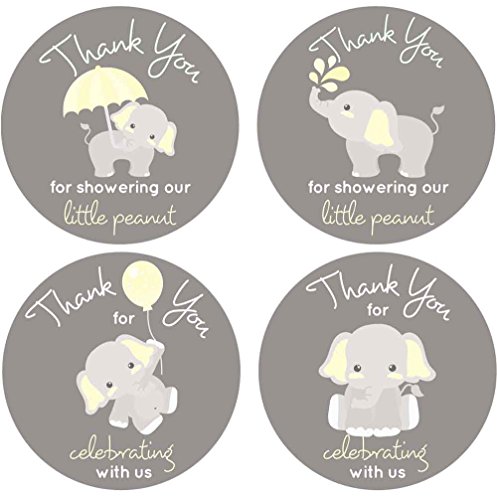 Product Cover 2 Inch Thank You Stickers Gray Elephant Labels Set of 60 (Yellow)