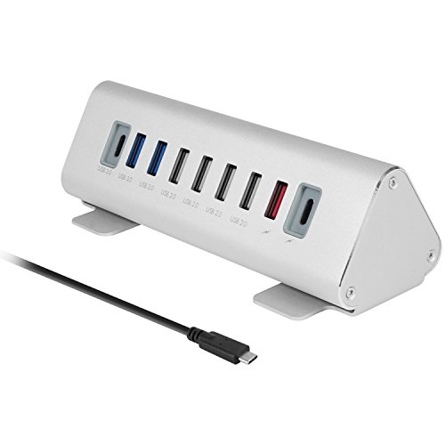 Product Cover Macally Ultimate 9-Port Powered USB-C Hub & Charging Station - Universal High-Speed Data Transfer & Quick Charging Multiport Type C Hub Charger - Smart Charging Technology & Aluminum Triangle Design