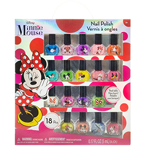 Product Cover Townley Girl Disney Minnie Mouse Non-Toxic Peel-Off Nail Polish Set for Girls, Glittery and Opaque Colors, Ages 3+ - 18 Pack