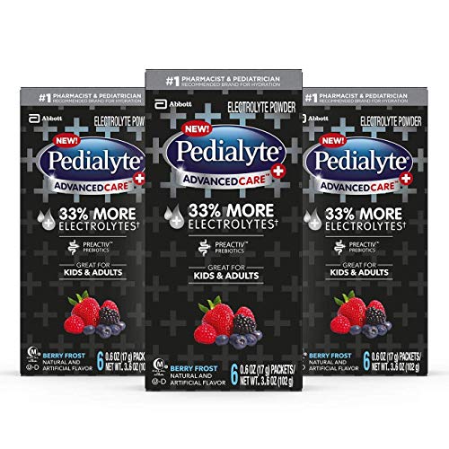 Product Cover Pedialyte AdvancedCare Plus Electrolyte Powder, with 33% More Electrolytes and  PreActiv Prebiotics, Berry Frost, Electrolyte Drink Powder Packets, 0.6 oz (18 Count)