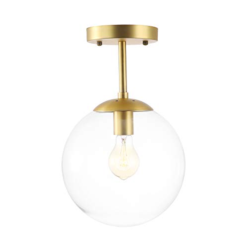 Product Cover Light Society Zeno Globe Semi Flush Mount Ceiling Light, Clear Glass with Brass Finish, Contemporary Mid Century Modern Style Lighting Fixture (LS-C176-BRS-CLR)