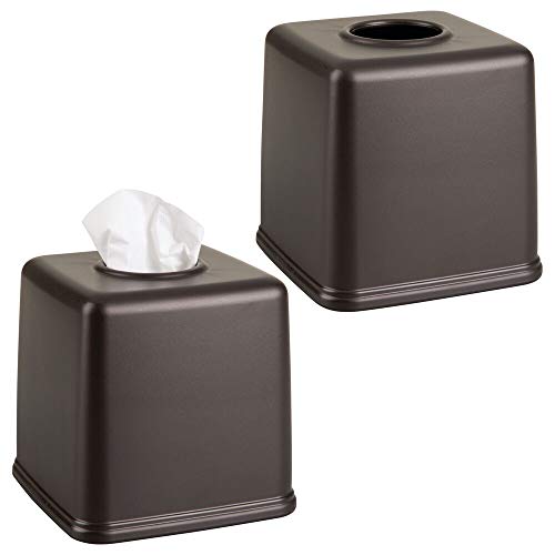 Product Cover mDesign Plastic Square Facial Tissue Box Cover Holder for Bathroom Vanity Countertops, Bedroom Dressers, Night Stands, Desks and Tables - 2 Pack - Bronze