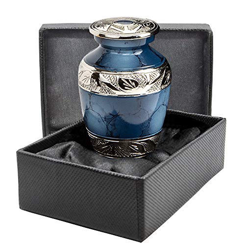 Product Cover Heavenly Peace Dark Blue Small Keepsake Urn for Human Ashes - Qnty 1 - Beautiful Classic Sharing Urn with Case