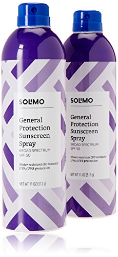 Product Cover Amazon Brand - Solimo General Protection Continuous Sunscreen Spray Broad Spectrum SPF 50, 11 Ounce (Pack of 2)