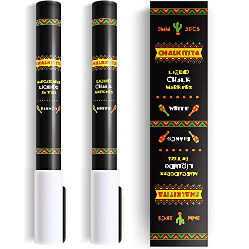 Product Cover Chalkitita Chalk Markers White Fine tip 3mm (Reversible) for Bistro menu Boards, Glass, Windows, Blackboard, Chalkboard