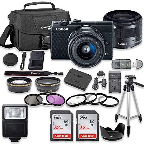 Product Cover Canon EOS M100 Mirrorless Digital Camera (Black) Bundle with Canon EF-M 15-45mm f/3.5-6.3 is STM Lens, 2pc SanDisk 32GB Cards and Accessory Kit.
