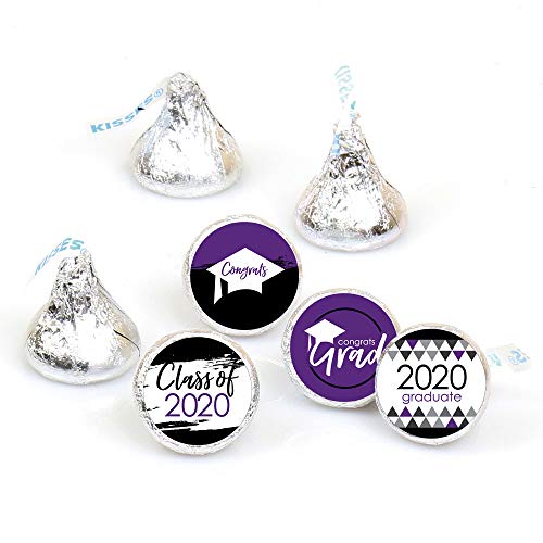 Product Cover Big Dot of Happiness Purple Grad - Best is Yet to Come - Purple 2020 Graduation Party Round Candy Sticker Favors - Labels Fit Hershey's Kisses (1 Sheet of 108)