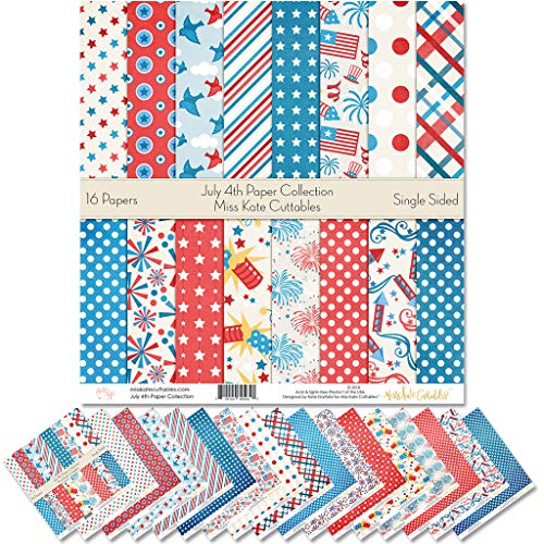 Product Cover Pattern Paper Pack - July 4th - Scrapbook Premium Specialty Paper Single-Sided 12