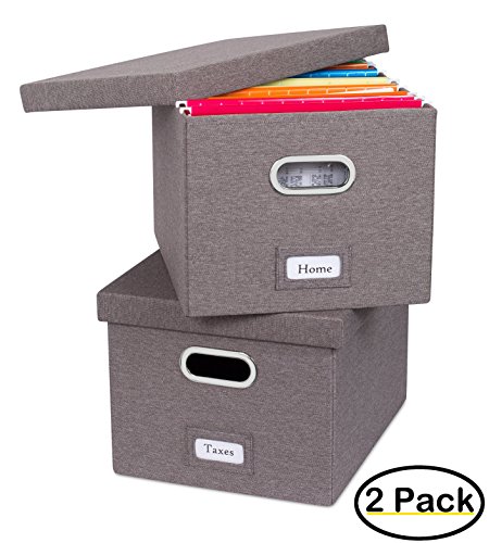 Product Cover Internet's Best Collapsible File Storage Organizer - Decorative Linen Filing & Storage Office Box - Letter/Legal - Grey - 2 Pack