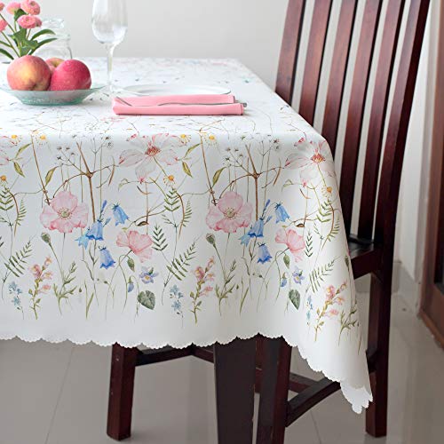 Product Cover Floral Coloring Square Easter Tablecloth Non-iron Stain Resistant- Table Cover Perfect for Kitchen Dining Room Restaurants Thanksgiving Christmas Dinner New Year (ECRU flowers, Square 70