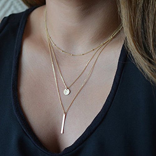Product Cover Kercisbeauty 3 Layer Choker Necklace with Disc Pendant for Women and Teen Girls Halloween Back to School Party Prom