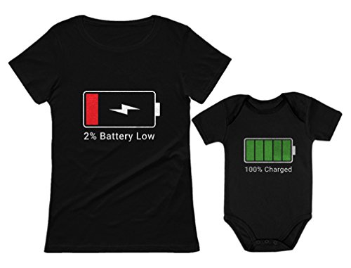 Product Cover 100% Charged & Low Battery Baby Bodysuit & Women's Shirt Funny Mom & Me Set