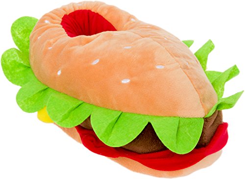 Product Cover Silver Lilly Hamburger Slippers - Plush Cheeseburger Slippers w/Comfort Foam Support