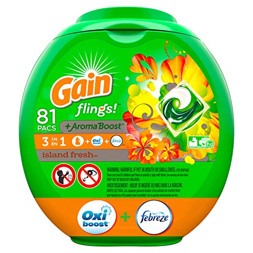 Product Cover Gain flings! Laundry Detergent Pacs plus Aroma Boost, Island Fresh Scent, HE Compatible, 81 Count (Packaging May Vary)