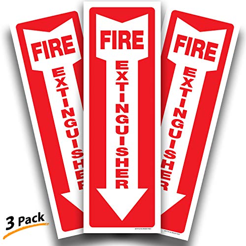 Product Cover Fire Extinguisher Signs Stickers - 3 Pack 4x12 Inch - Premium Self-Adhesive Vinyl Decal, Laminated for Ultimate UV, Weather, Scratch, Water & Fade Resistance, Indoor & Outdoor