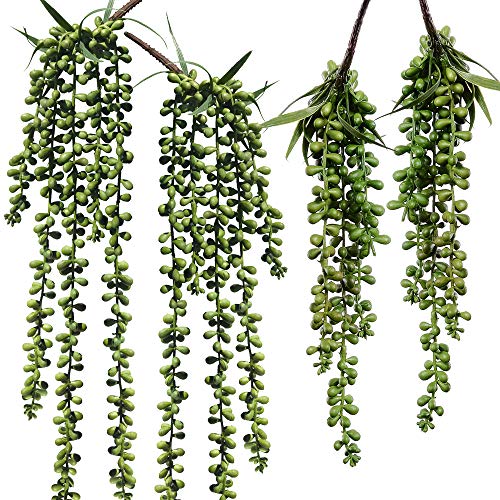 Product Cover Supla 4 Pcs 2 Size Artificial String of Pearl Hanging Spray in Green Artificial Succulent Plants Hanging Bean Leaf Picks Hanging String of Pearls Plant Fake Succulent String of Pearls