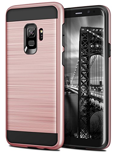 Product Cover Galaxy S9 Case,Wollony Metallic Brushed Slim Hybrid Dual Layer Full Body Anti-Scratch Protective Case Heavy Duty Shock Absorption TPU Bumper Hard Cover for Samsung Galaxy S9 Phone - Rose Gold
