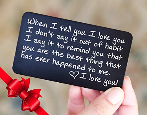 Product Cover Wallet Card Love Note | Husband Gifts from Wife, Aluminum Anniversary Gifts for Husband | Engraved Boyfriend Gift Idea | Cute Christmas Card | Meaningful & Romantic Mini Wallet Insert for Men