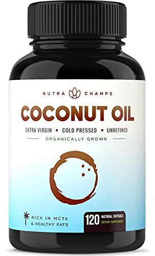 Product Cover Organic Coconut Oil Capsules 2000mg - 120 Softgels Extra Virgin, Unrefined, Cold Pressed, Unfiltered 1000mg Pills Rich in MCT & MCFA for Healthy Weight Loss, Hair, Skin, Nails, Heart, Brain Health