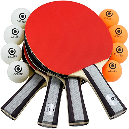 Product Cover Osleek Ping Pong Paddle Set - 4 Rackets 8 Balls Professional/Recreational Table Tennis Bundle | Durable 5 Layer Blade, Performance Rubber for Control, Spin & Speed | Packed in Protective Travel Case