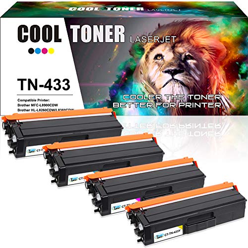 Product Cover Cool Toner Compatible Toner Cartridge Replacement for Brother TN433 TN-433 for HL-L8360CDW MFC-L8900CDW HL-L8360CDWT HL-L8260CDW MFCL8610CDW MFCL9570CDW Color Laser All-in-One TN433 TN431 Printer-4PK