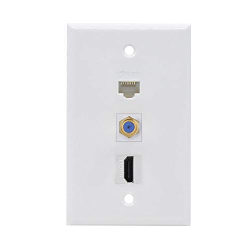 Product Cover HDMI Ethernet Coax Wall Plate - HDMI Coax Ethernet Cat6 Wall Plate Female to Female - White